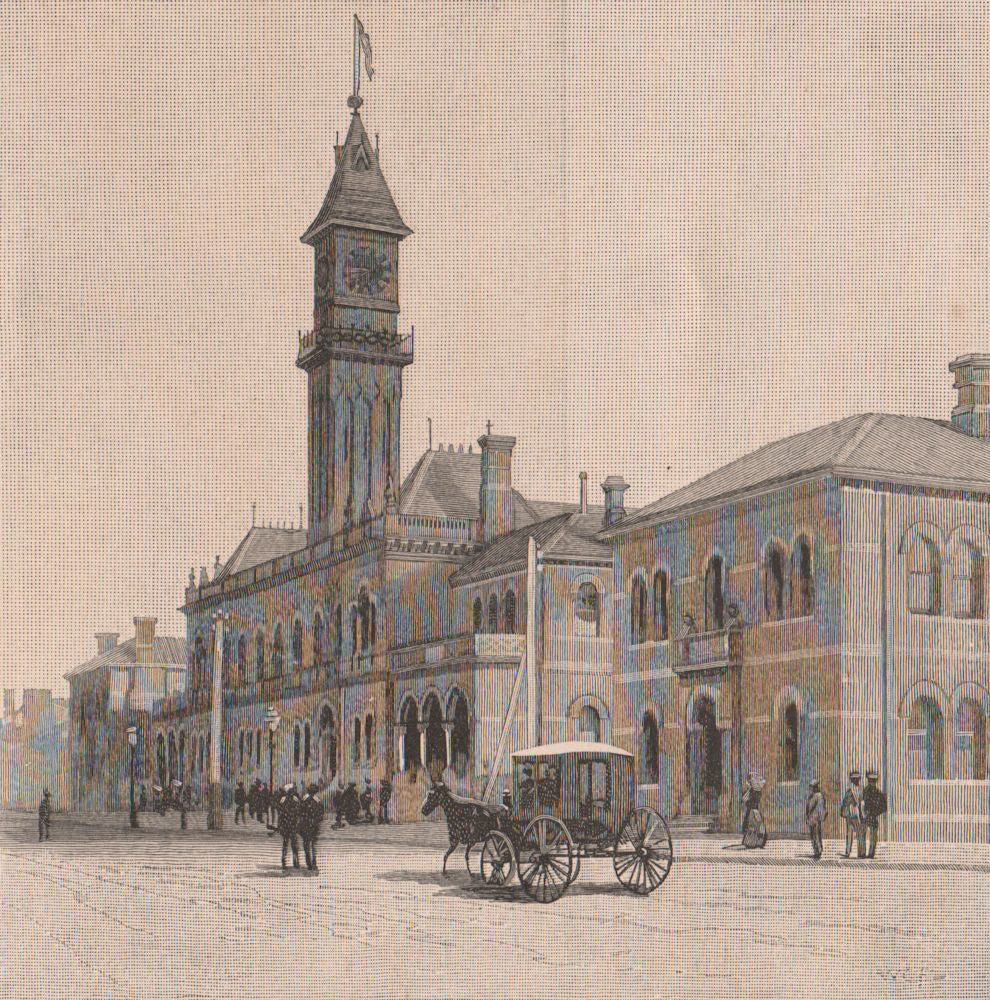 The Richmond Town Hall. MELBOURNE. Australia 1888 old antique print picture